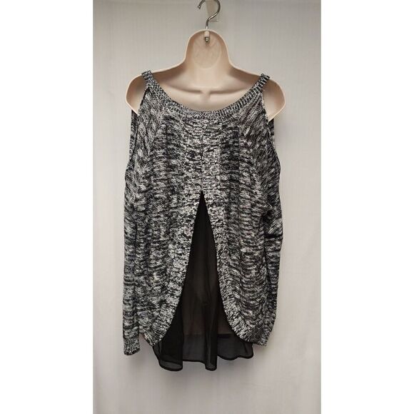 Torrid Marled Cold Shoulder Split Back Sweater Top Black White Size 1 (14-16) - Picture 5 of 7